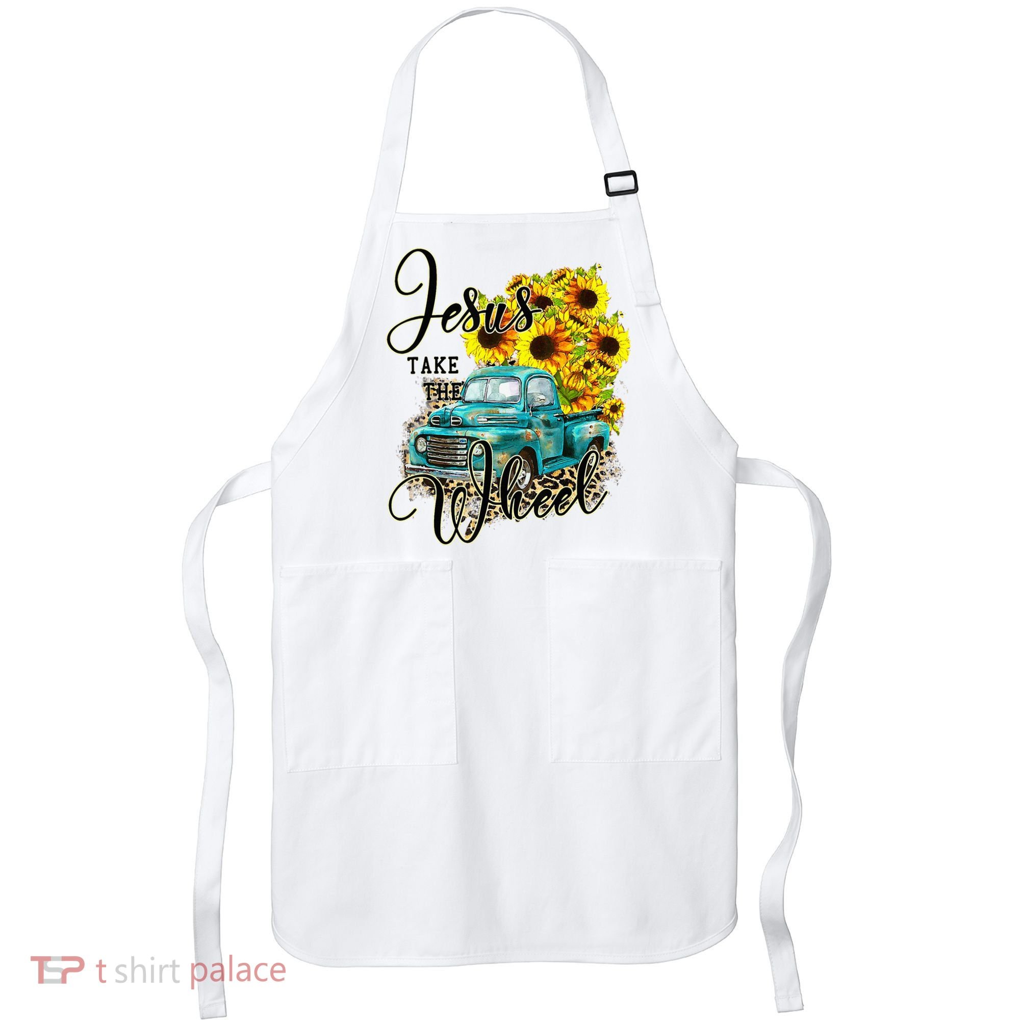 Sunflower Jesus Take The Wheel Christian Gift Leopard Print Apron