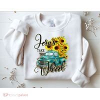 Sunflower Jesus Take The Wheel Christian Gift Leopard Print Sweatshirt thumb 2