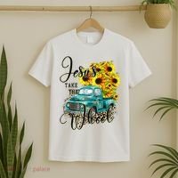 Sunflower Jesus Take The Wheel Christian Gift Leopard Print T-Shirt thumb 2