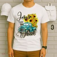 Sunflower Jesus Take The Wheel Christian Gift Leopard Print T-Shirt thumb 6
