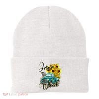 Sunflower Jesus Take The Wheel Christian Gift Leopard Print Beanie thumb 0