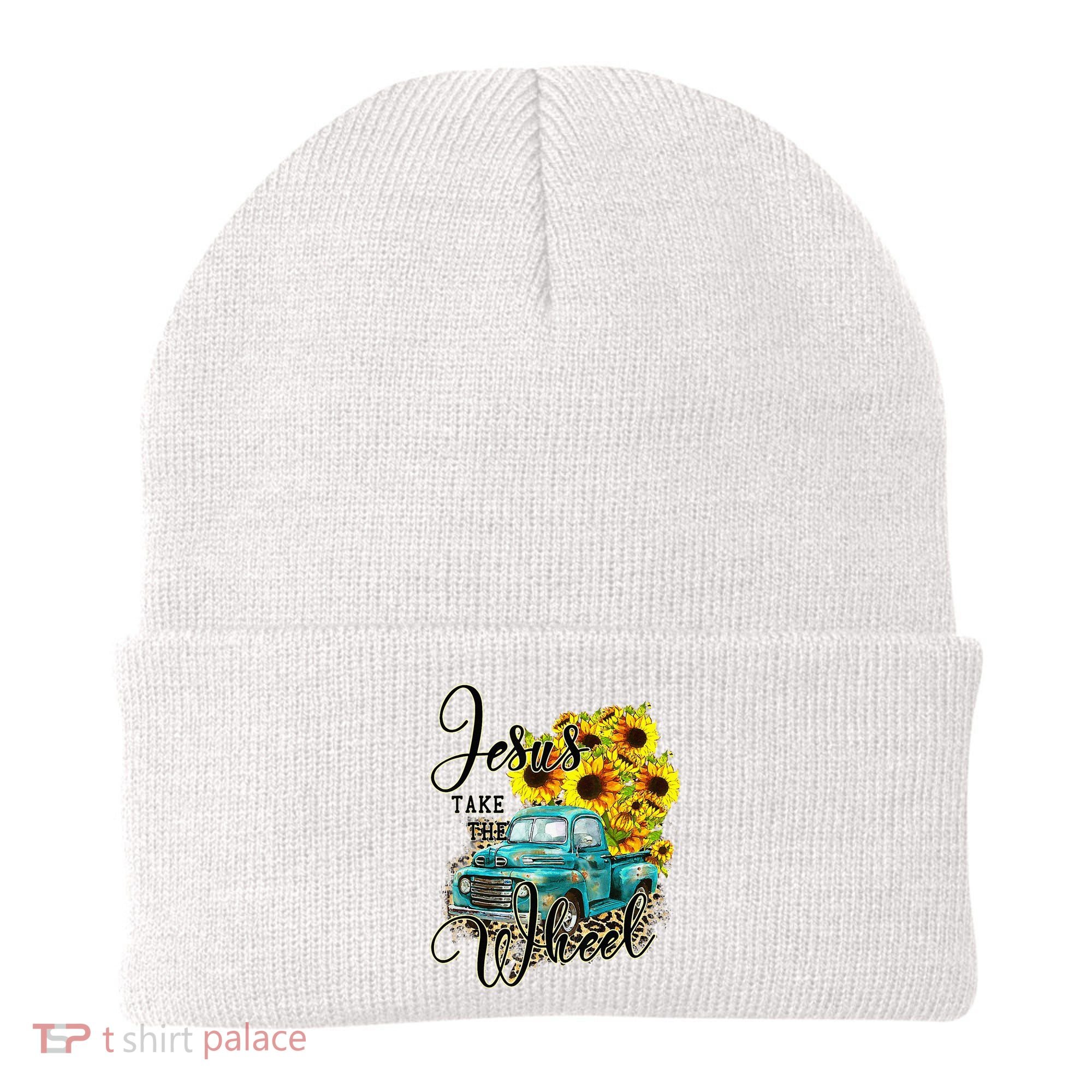 Sunflower Jesus Take The Wheel Christian Gift Leopard Print Beanie