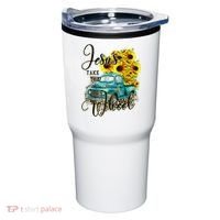 Sunflower Jesus Take The Wheel Christian Gift Leopard Print Tumbler thumb 0