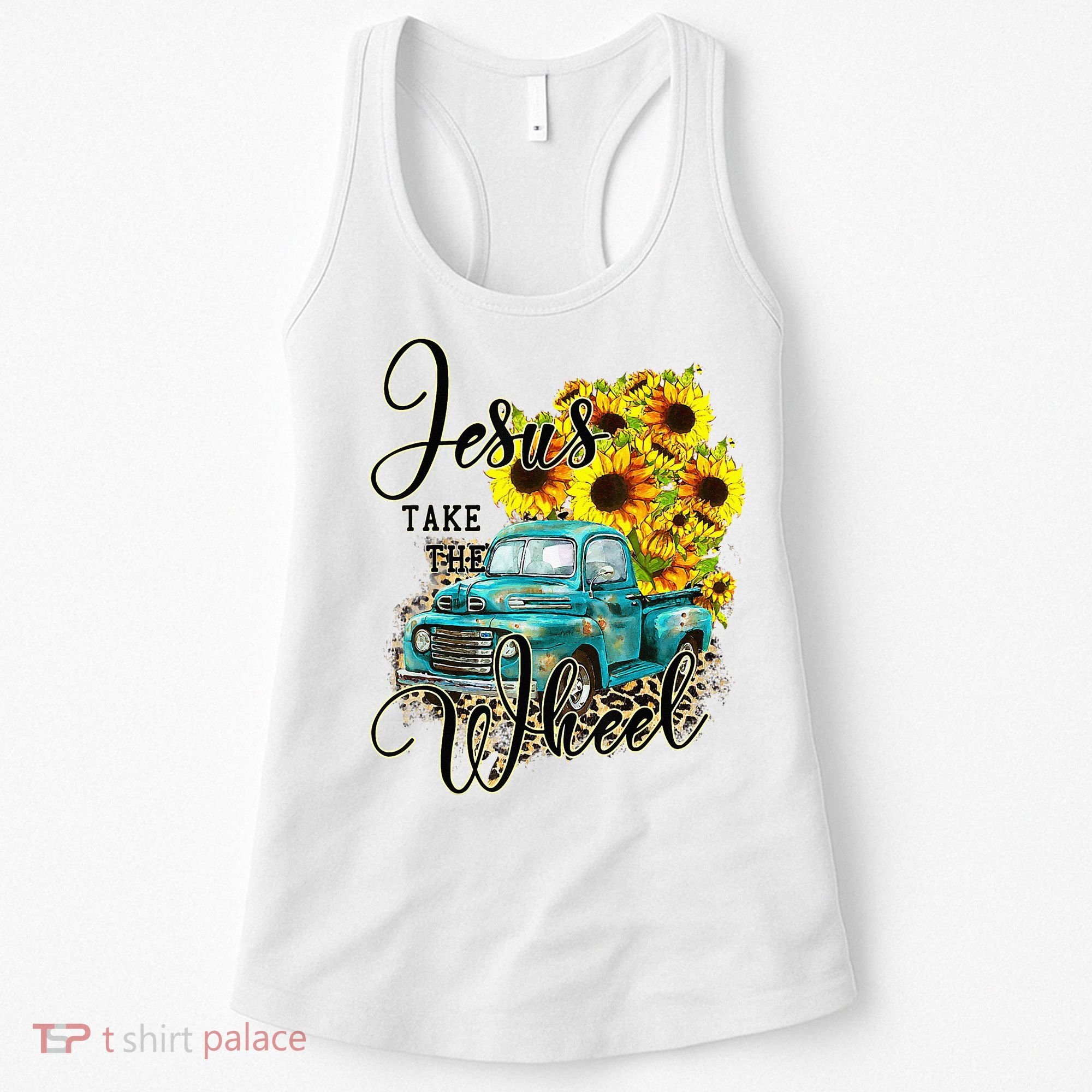 Sunflower Jesus Take The Wheel Christian Gift Leopard Print Women's Tank Top