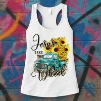 Sunflower Jesus Take The Wheel Christian Gift Leopard Print Women's Tank Top thumb 3