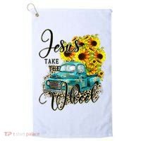 Sunflower Jesus Take The Wheel Christian Gift Leopard Print Golf Towel thumb 0
