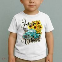 Sunflower Jesus Take The Wheel Christian Gift Leopard Print Toddler T-Shirt thumb 2