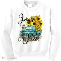 Sunflower Jesus Take The Wheel Christian Gift Leopard Print Kids Sweatshirt thumb 0
