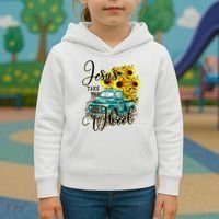 Sunflower Jesus Take The Wheel Christian Gift Leopard Print Kids Hoodie thumb 3