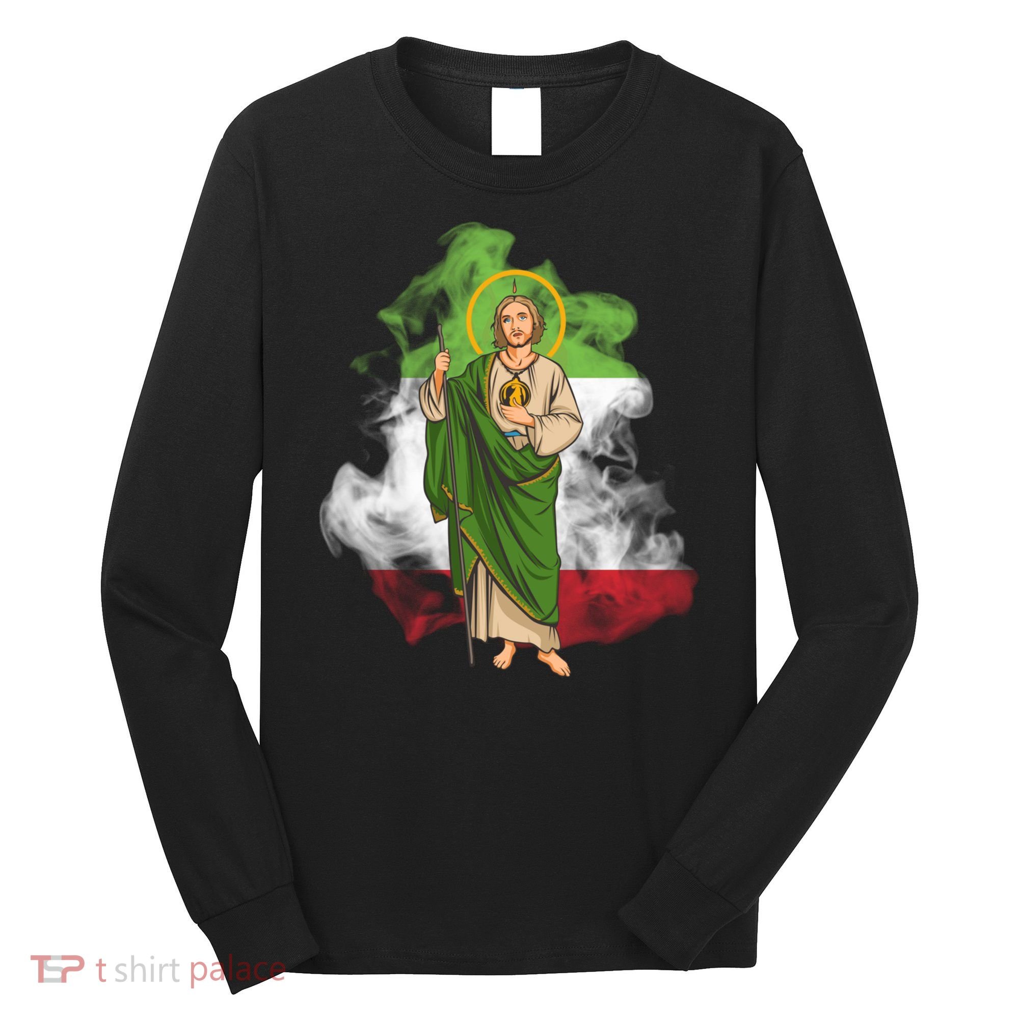 San Judas Tadeo con Bandera de México Long Sleeve Shirt