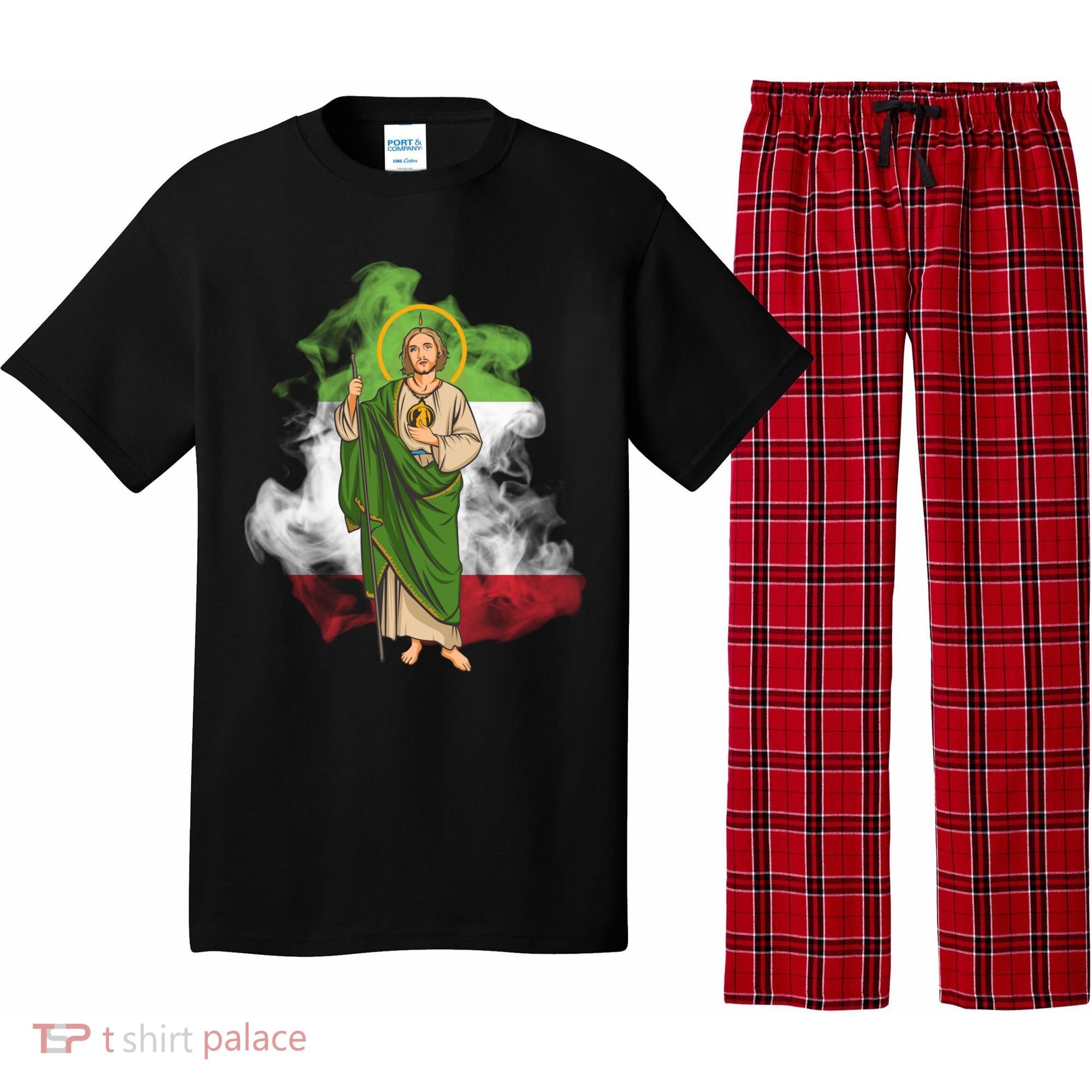 San Judas Tadeo con Bandera de México Pajama Set