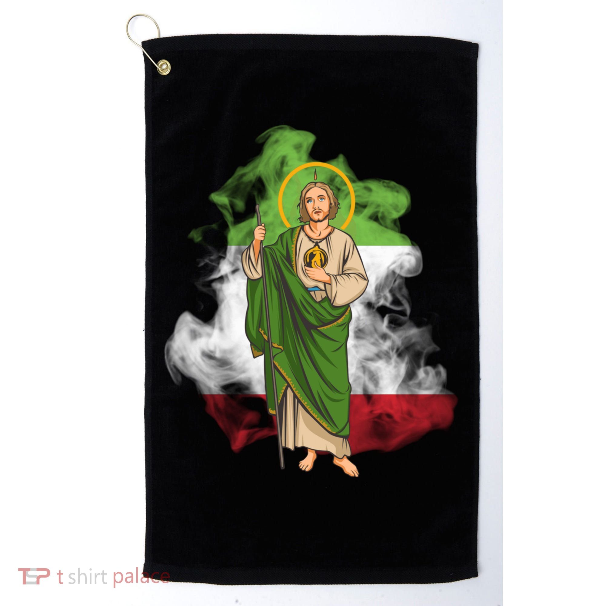 San Judas Tadeo con Bandera de México Golf Towel