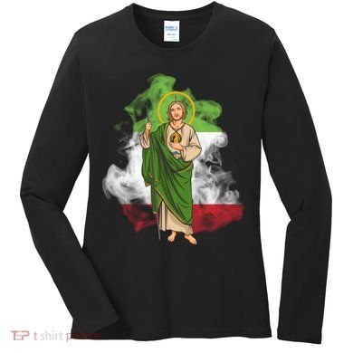 San Judas Tadeo con Bandera de México Women's Long Sleeve Shirt