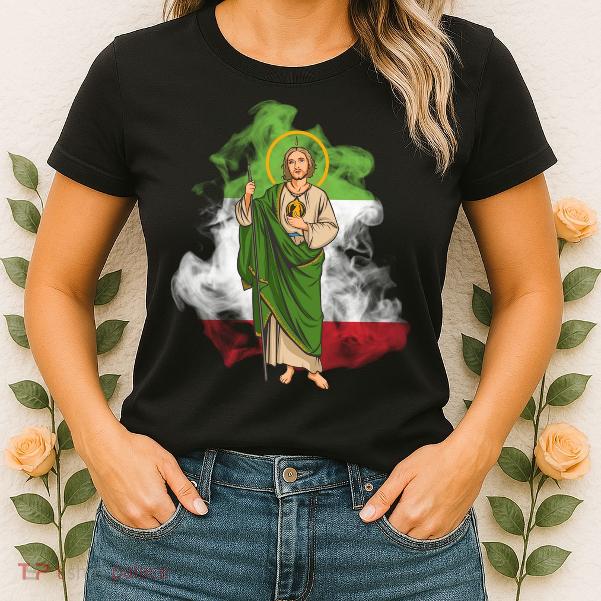 San Judas Tadeo con Bandera de México Women's T-Shirt