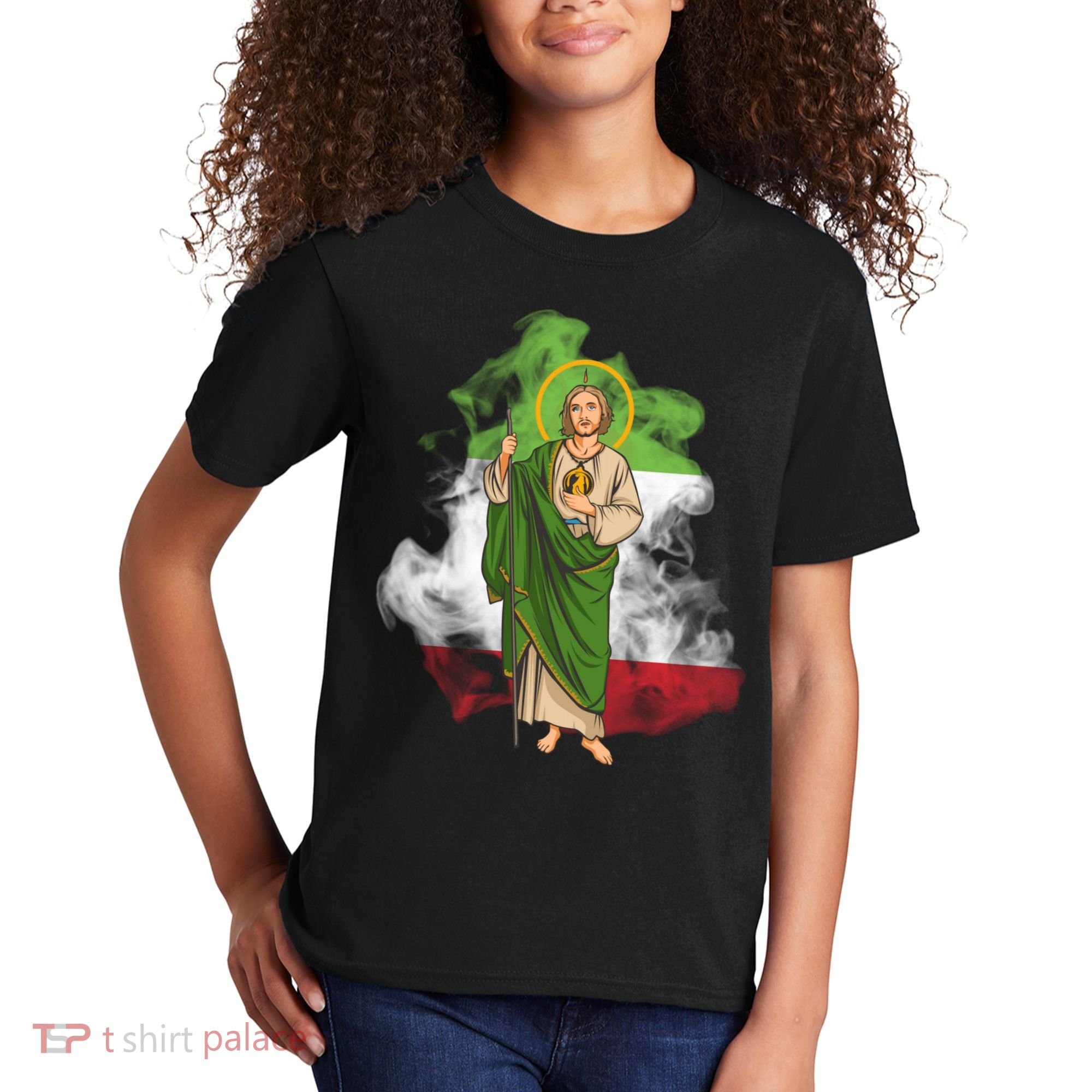 San Judas Tadeo con Bandera de México Kids T-Shirt