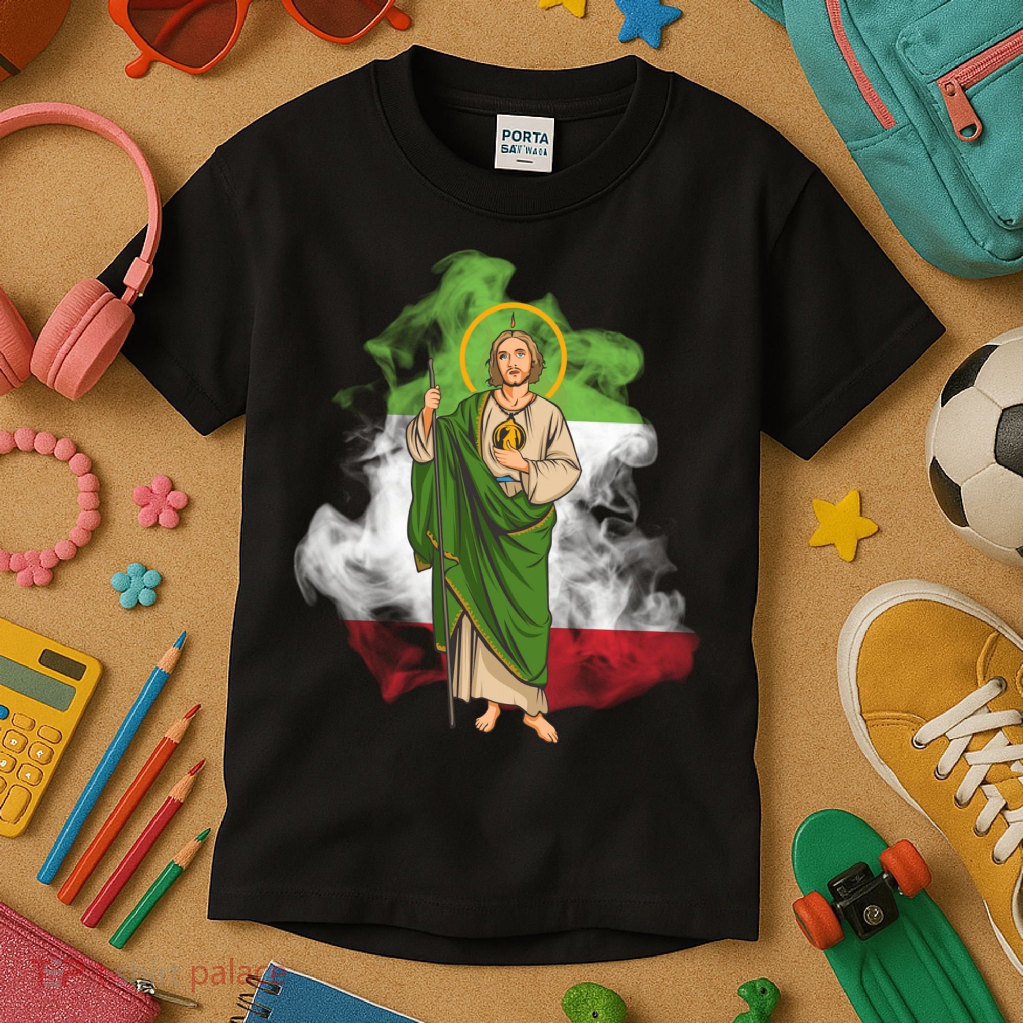 San Judas Tadeo con Bandera de México Kids T-Shirt