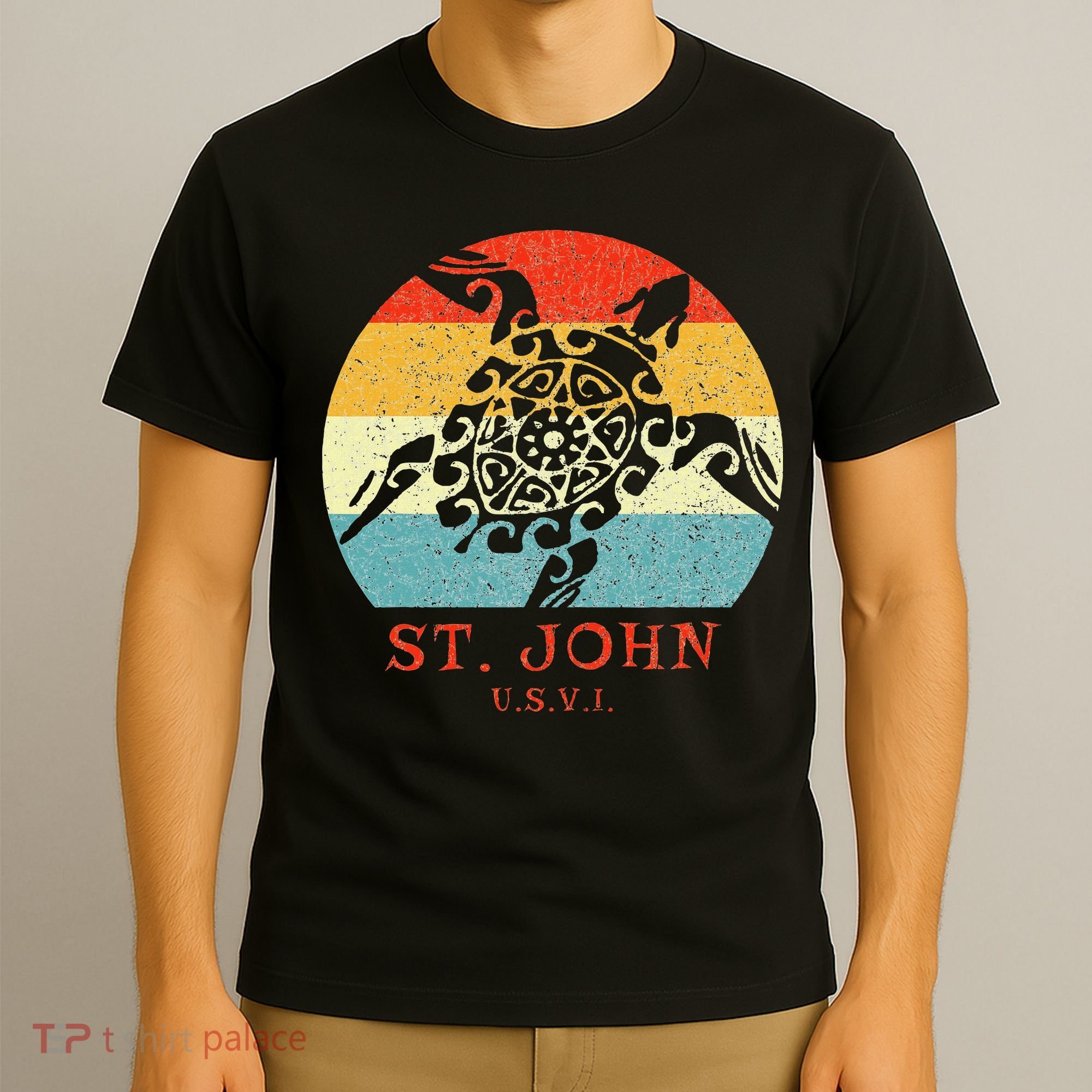 St. John Usvi Vintage Retro Tribal Turtle Vacation T-Shirt