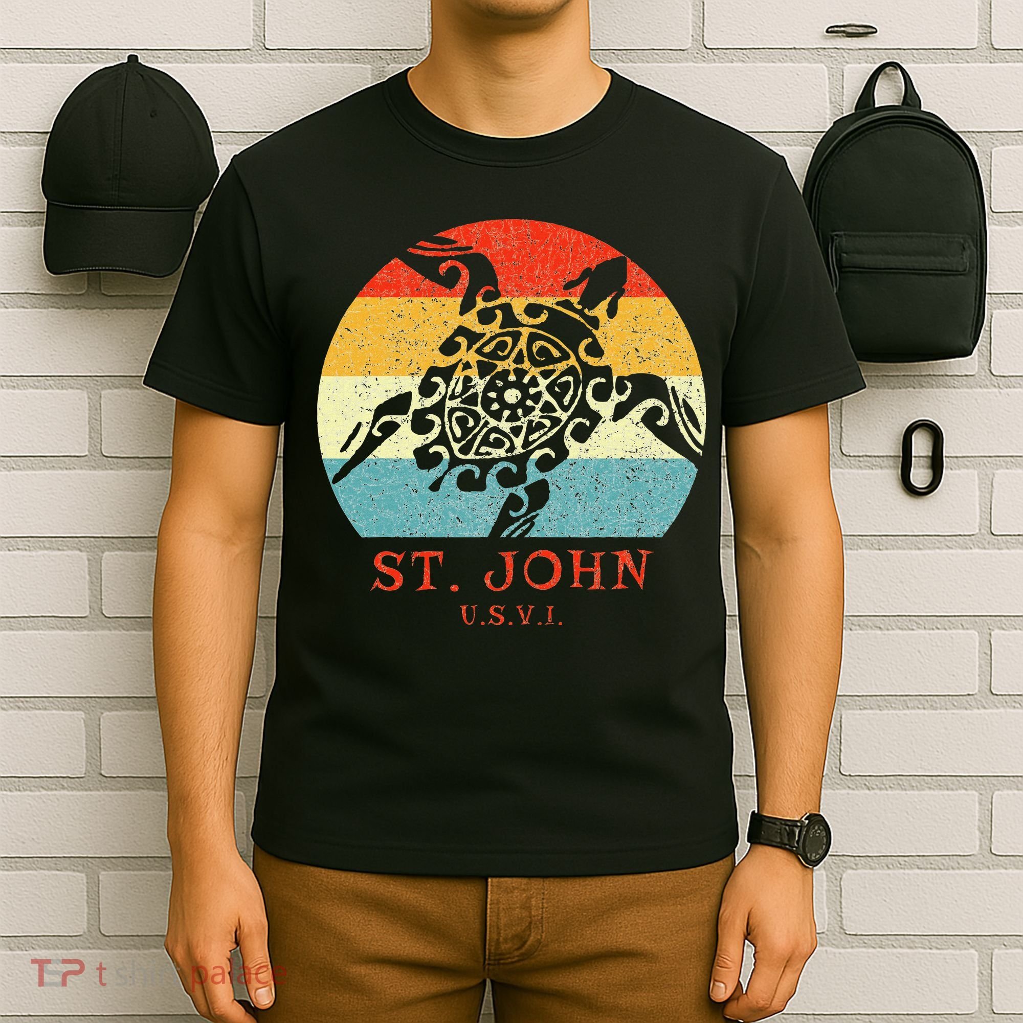 St. John Usvi Vintage Retro Tribal Turtle Vacation T-Shirt
