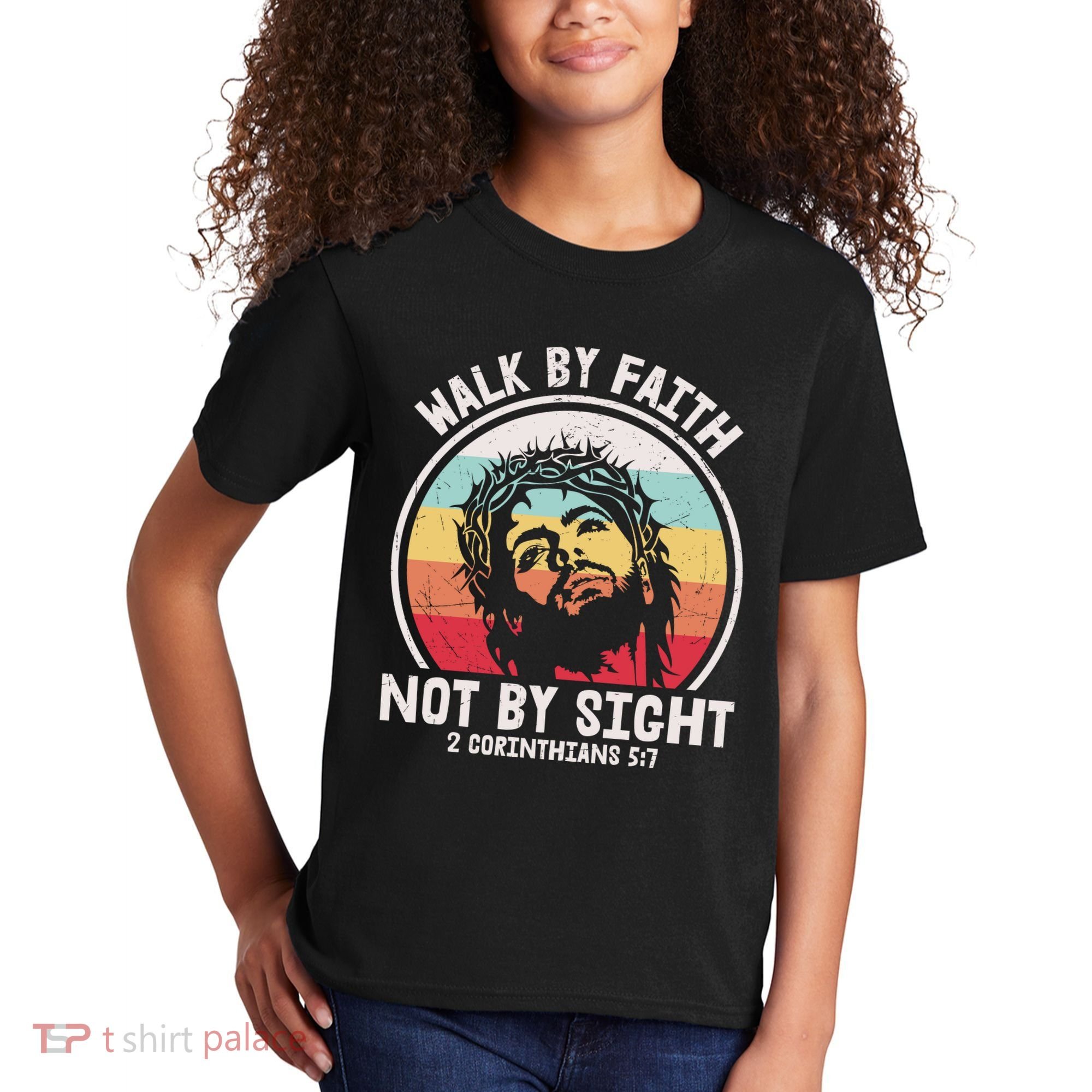 Sunset Jesus Walk By Faith Kids T-Shirt