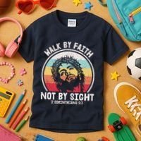 Sunset Jesus Walk By Faith Kids T-Shirt thumb 3
