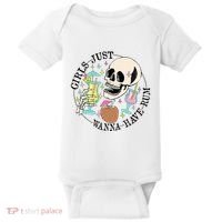Skeleton Just Wanna Have Rum Summer Beach Party Baby Bodysuit thumb 0