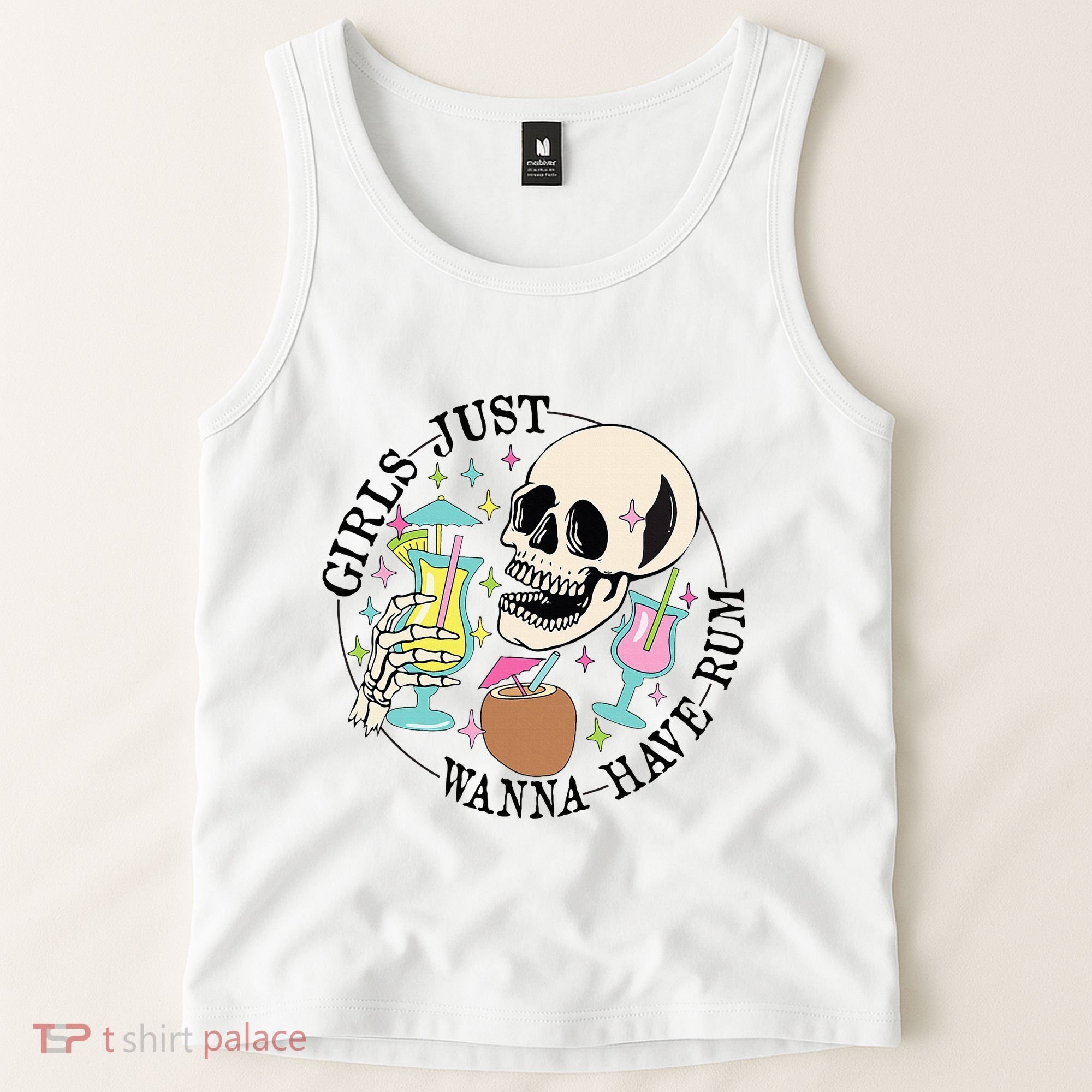 Skeleton Just Wanna Have Rum Summer Beach Party Tank Top
