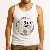 Skeleton Just Wanna Have Rum Summer Beach Party Tank Top thumb 3