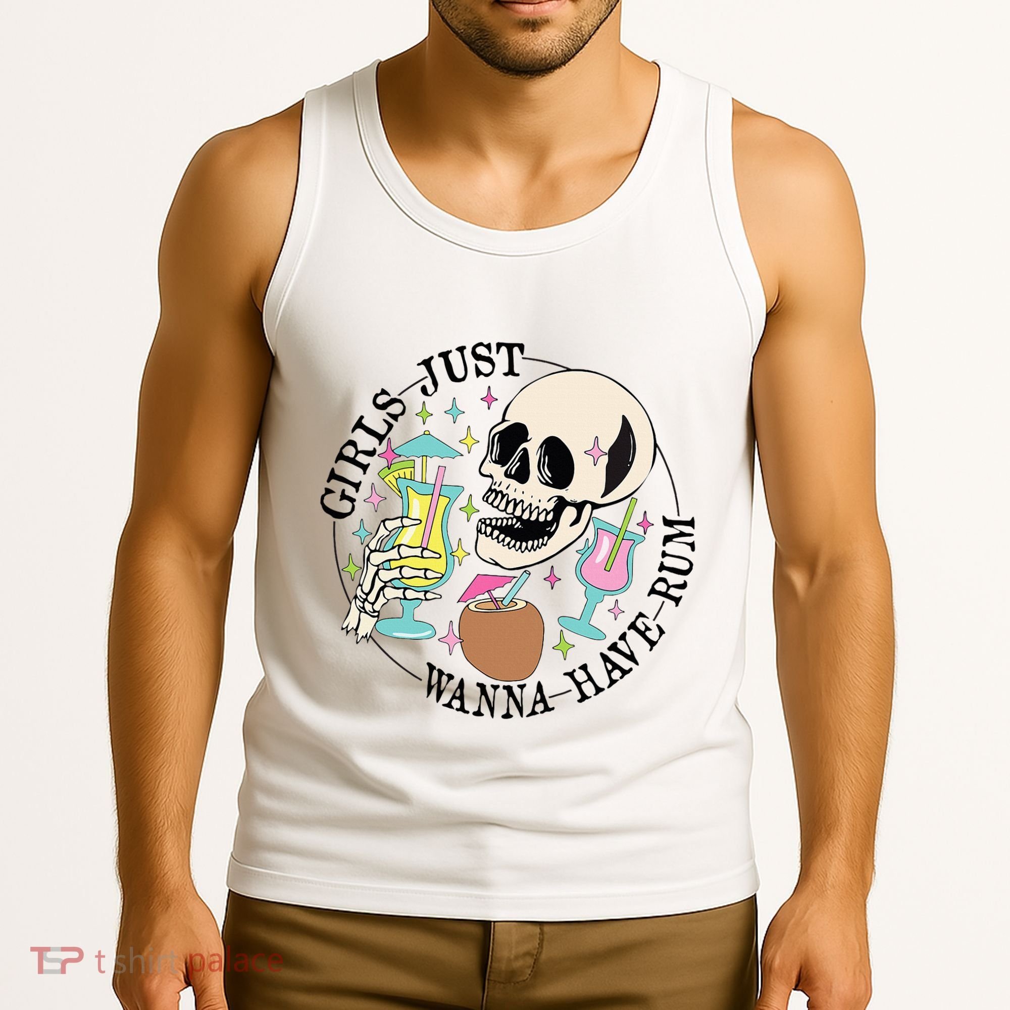 Skeleton Just Wanna Have Rum Summer Beach Party Tank Top
