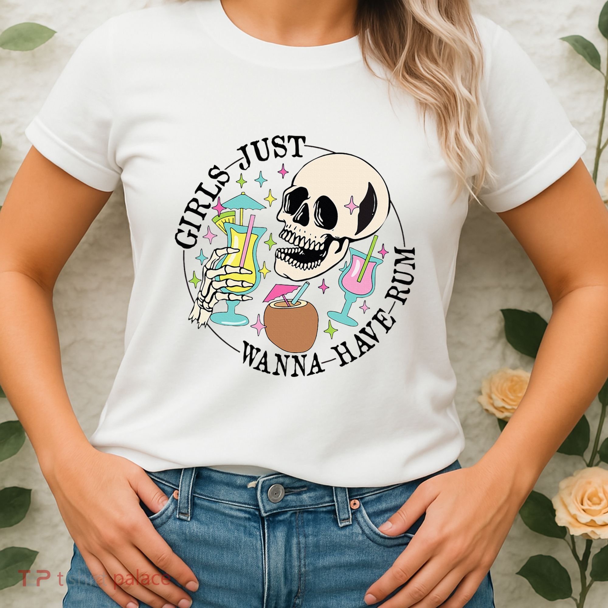 Skeleton Just Wanna Have Rum Summer Beach Party Women's T-Shirt