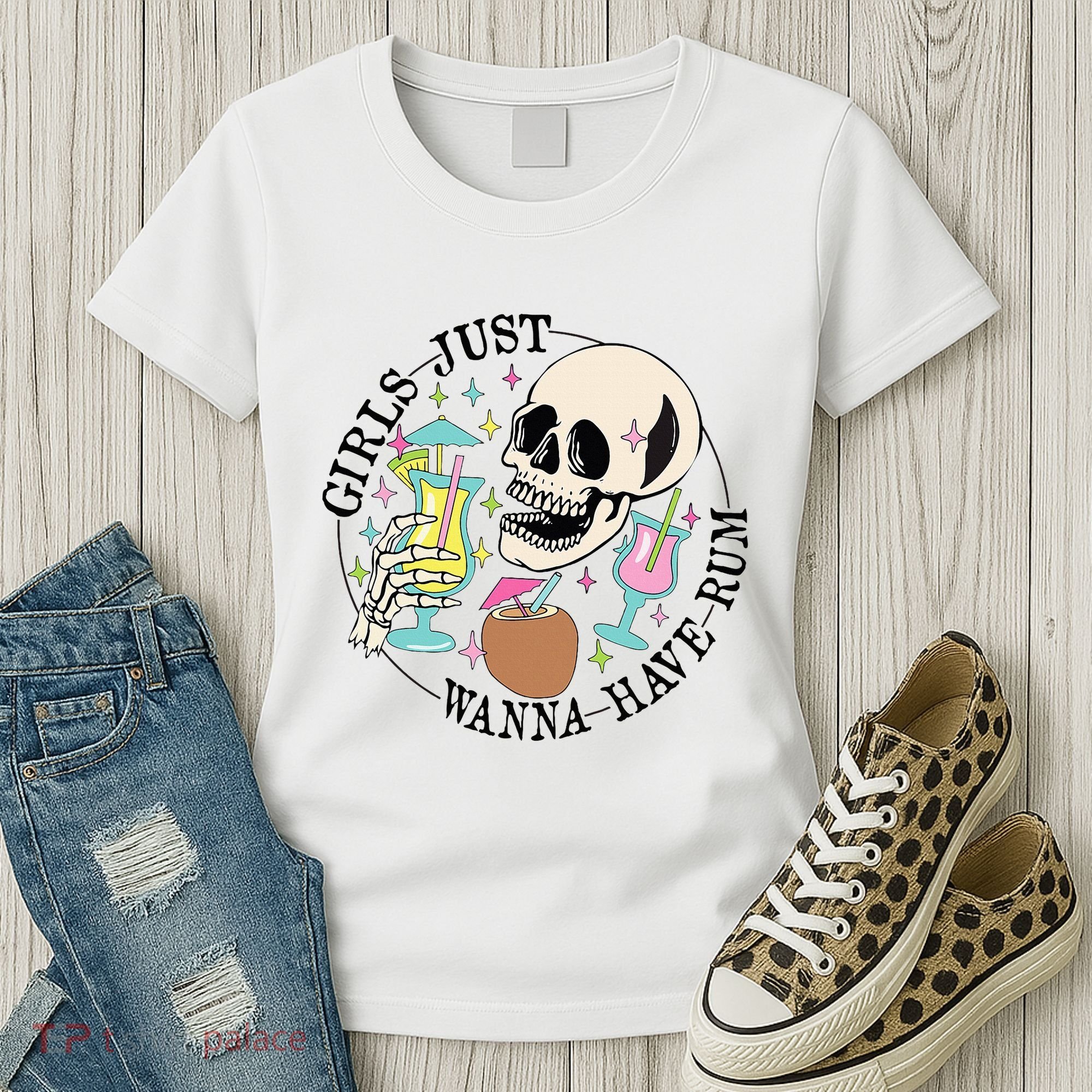 Skeleton Just Wanna Have Rum Summer Beach Party Women's T-Shirt