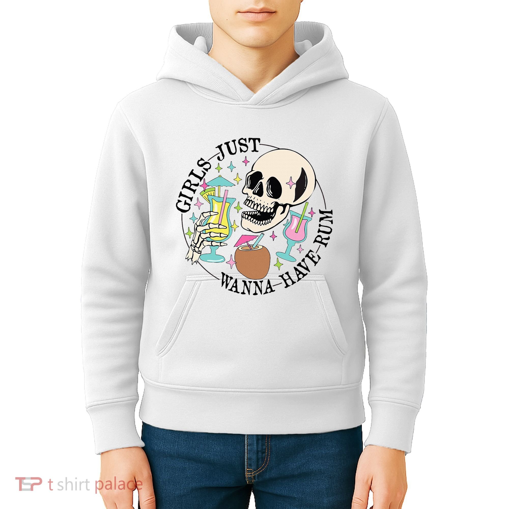 Skeleton Just Wanna Have Rum Summer Beach Party Kids Hoodie
