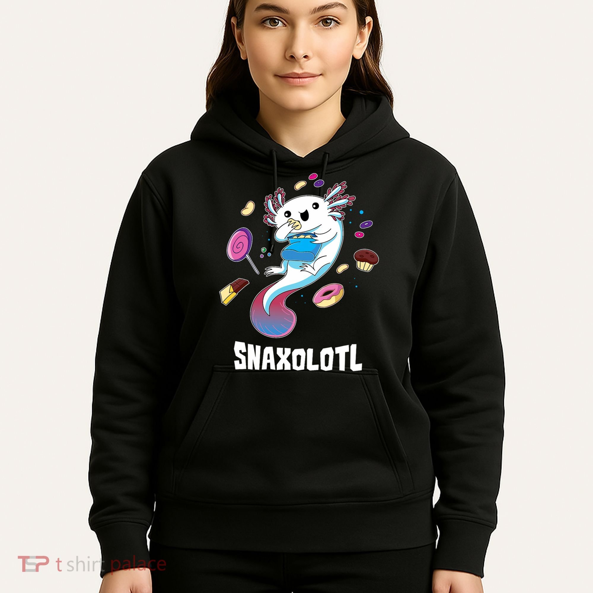 Snaxolotl Kawaii Axolotl Eats Candy Snacks Amphibian Hoodie