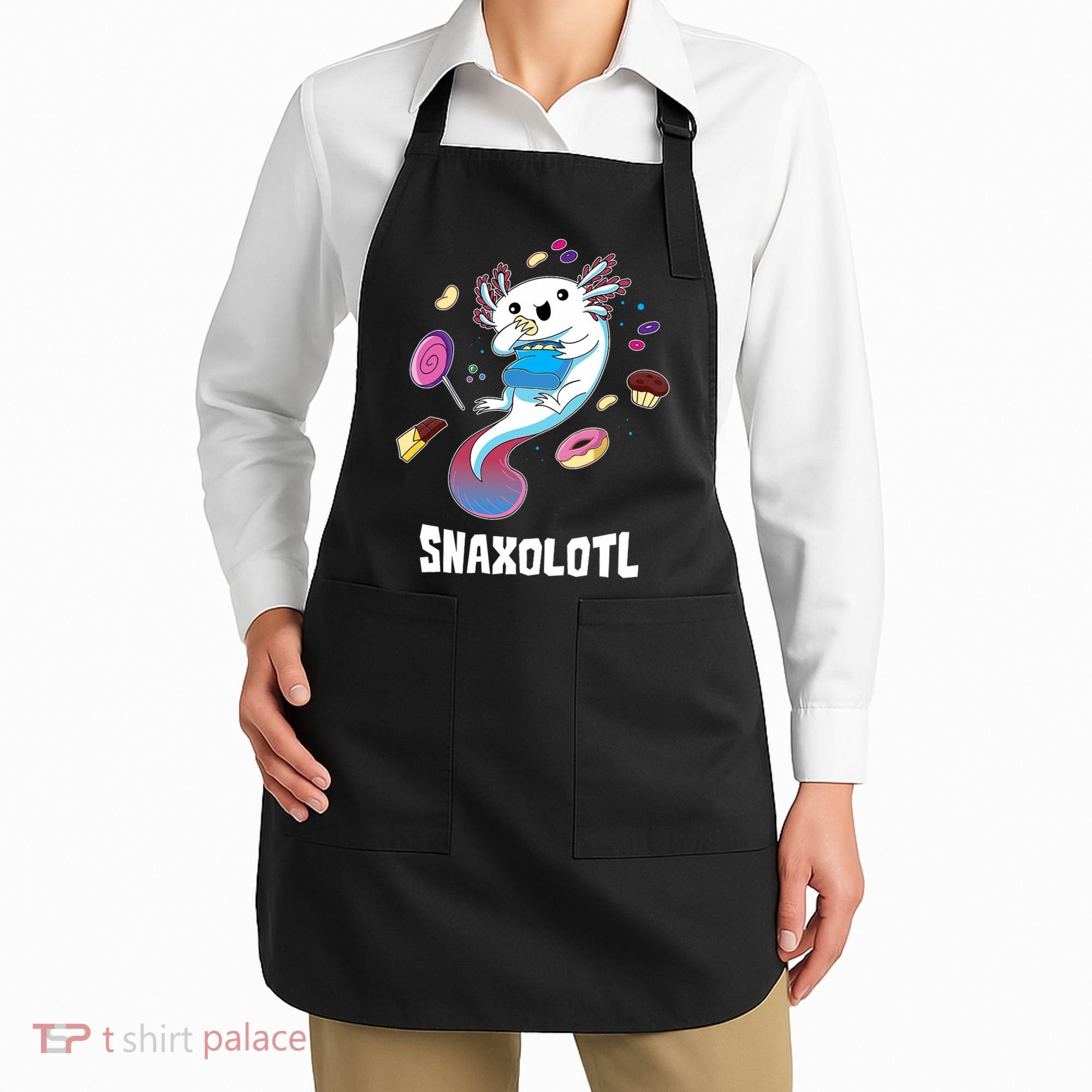 Snaxolotl Kawaii Axolotl Eats Candy Snacks Amphibian Apron
