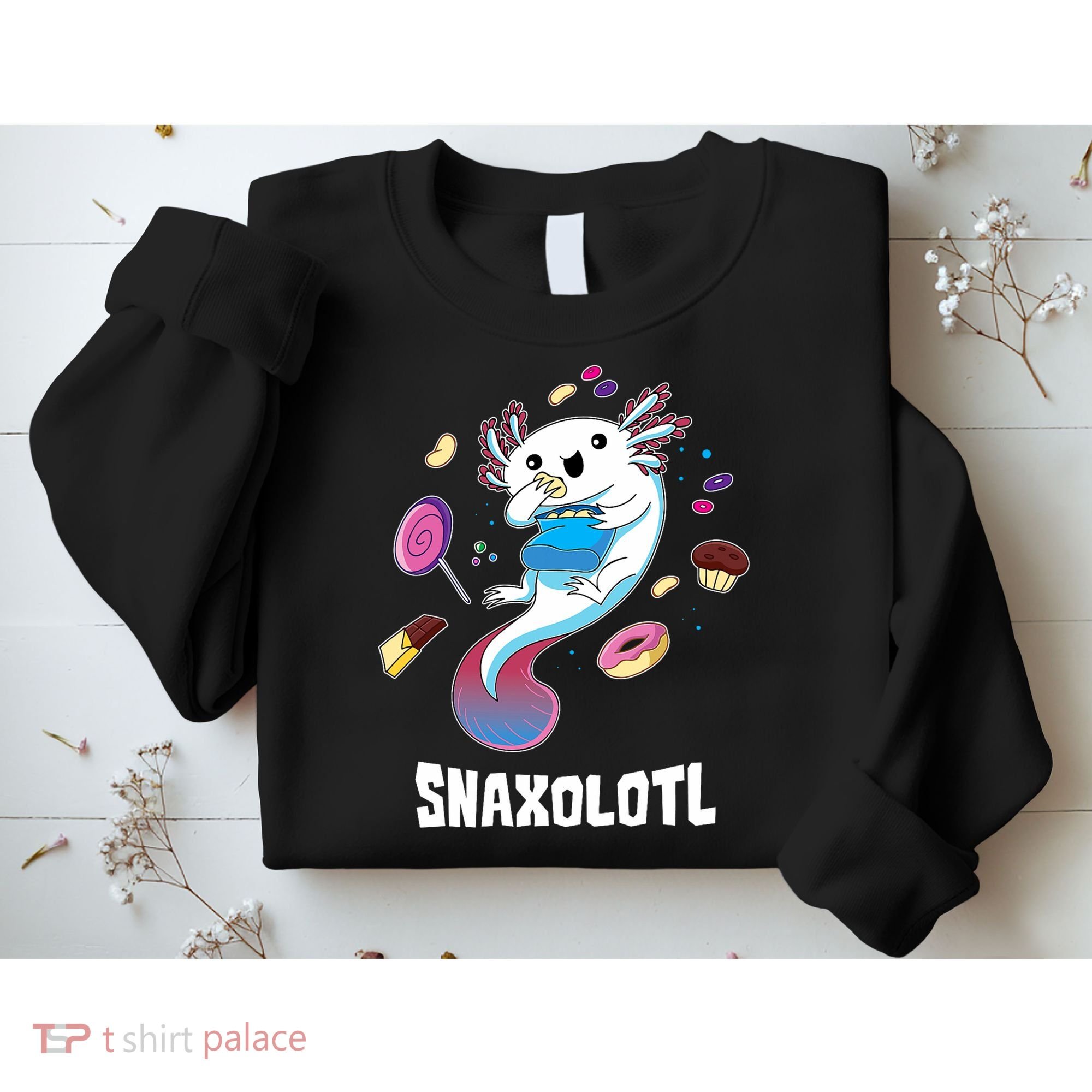 Snaxolotl Kawaii Axolotl Eats Candy Snacks Amphibian Sweatshirt