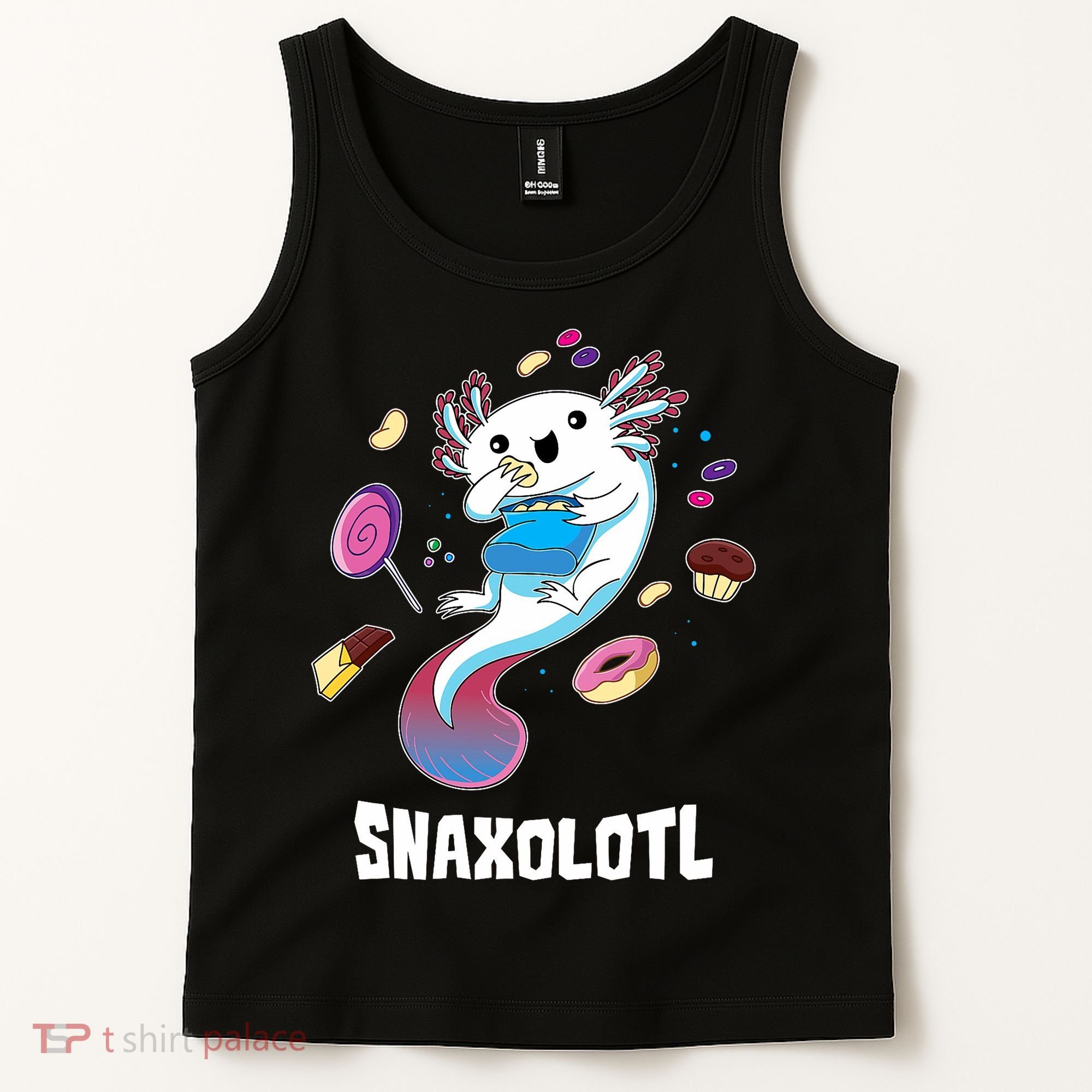 Snaxolotl Kawaii Axolotl Eats Candy Snacks Amphibian Tank Top