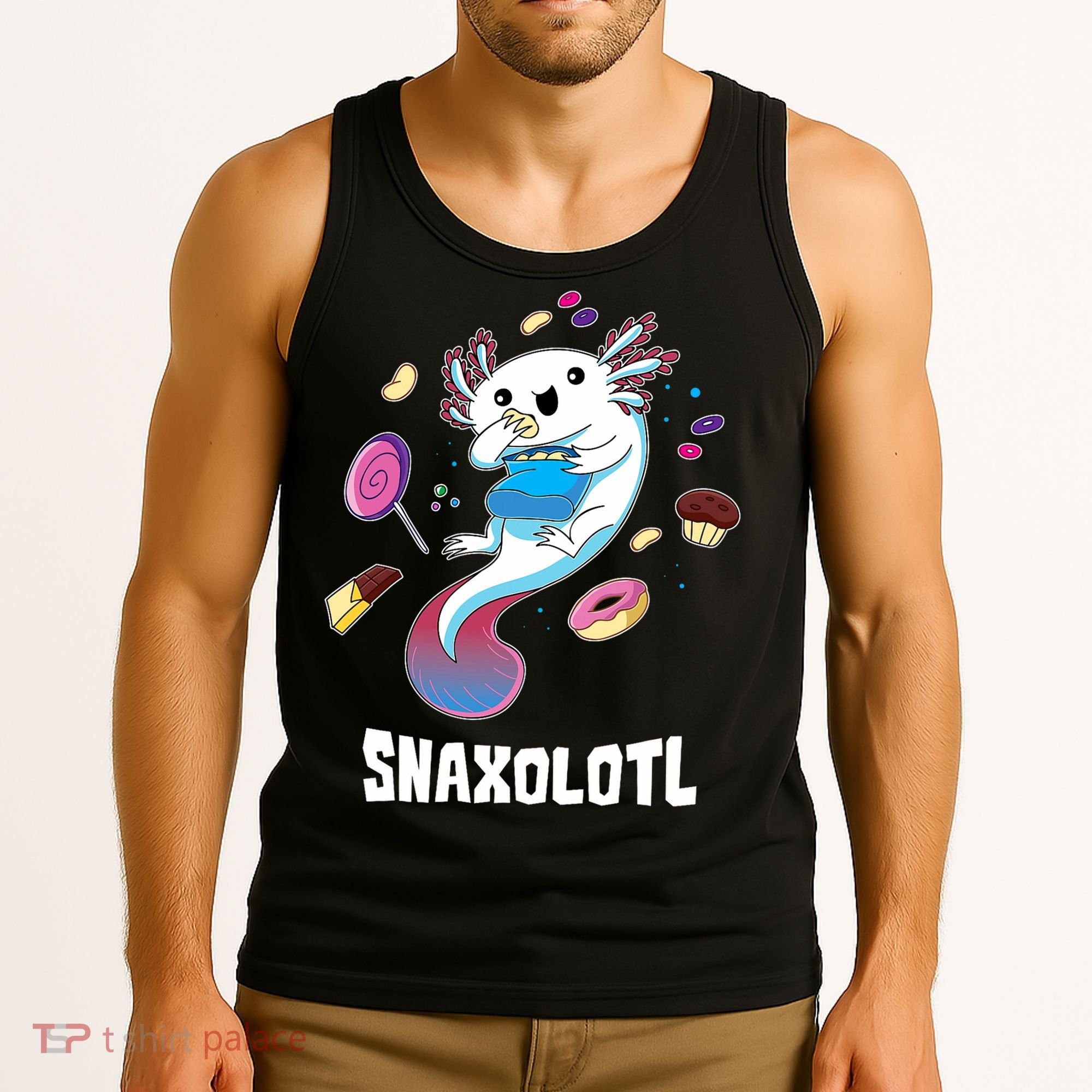 Snaxolotl Kawaii Axolotl Eats Candy Snacks Amphibian Tank Top