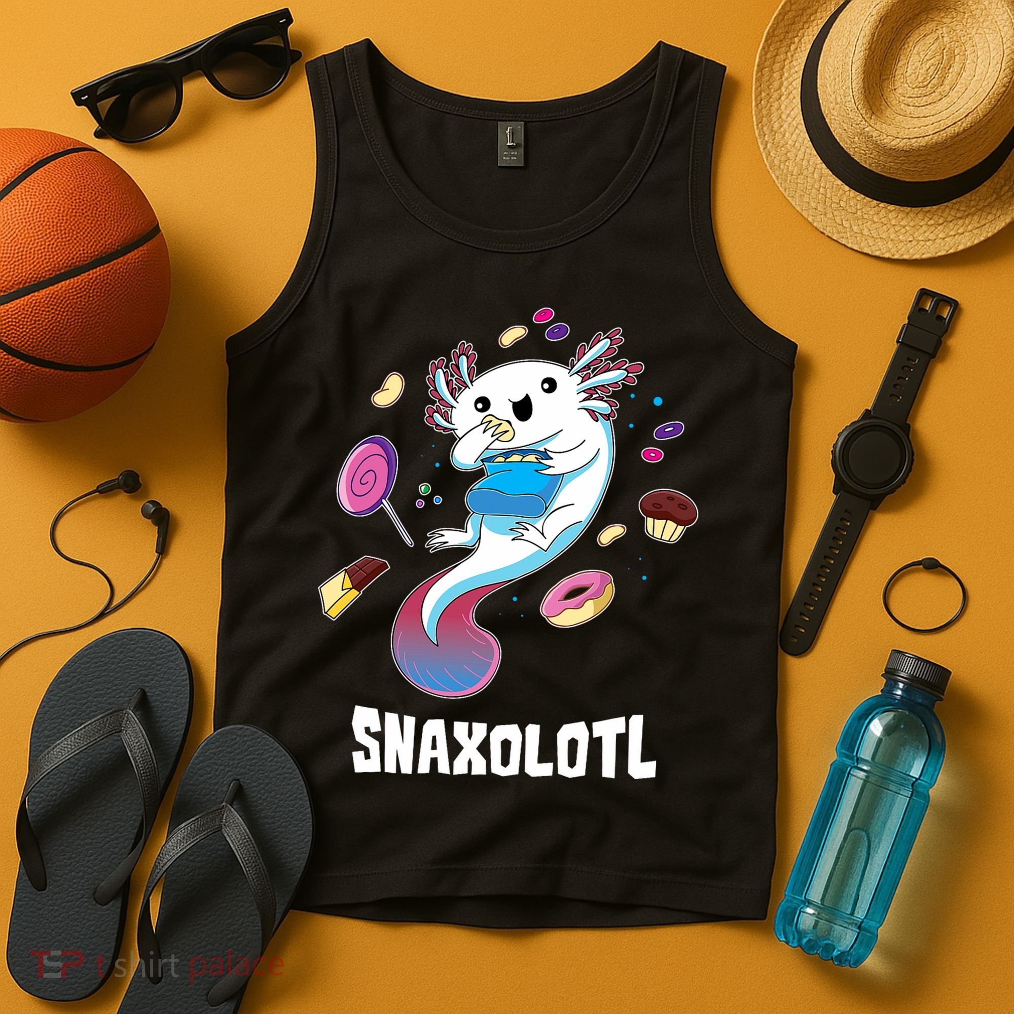 Snaxolotl Kawaii Axolotl Eats Candy Snacks Amphibian Tank Top