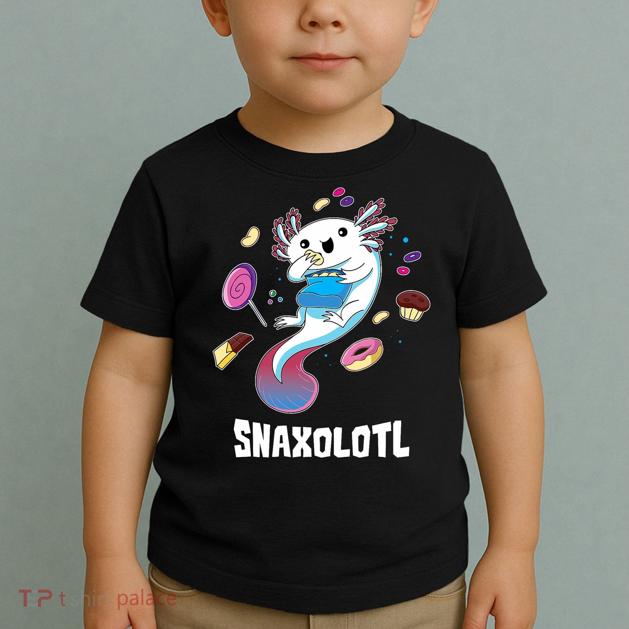 Snaxolotl Kawaii Axolotl Eats Candy Snacks Amphibian Toddler T-Shirt