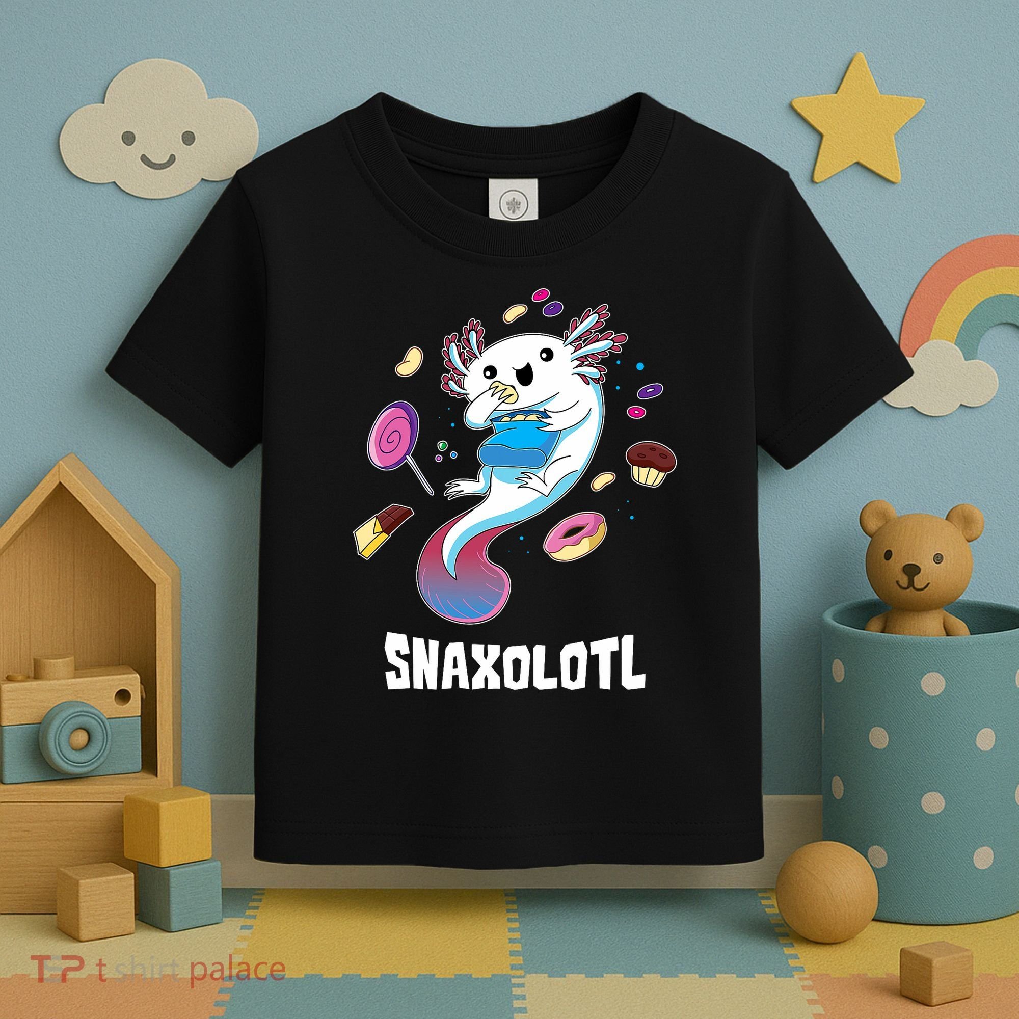 Snaxolotl Kawaii Axolotl Eats Candy Snacks Amphibian Toddler T-Shirt