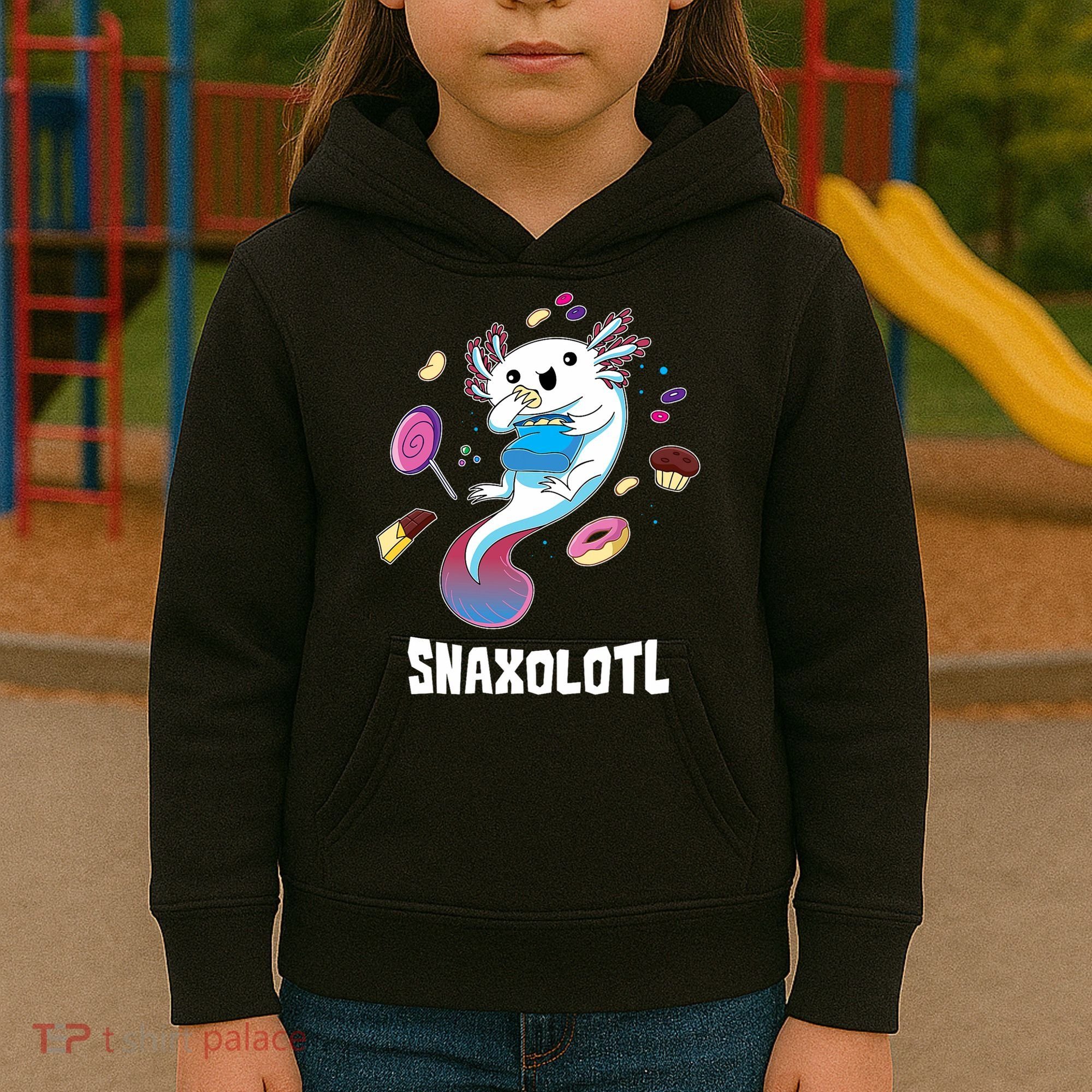 Snaxolotl Kawaii Axolotl Eats Candy Snacks Amphibian Kids Hoodie