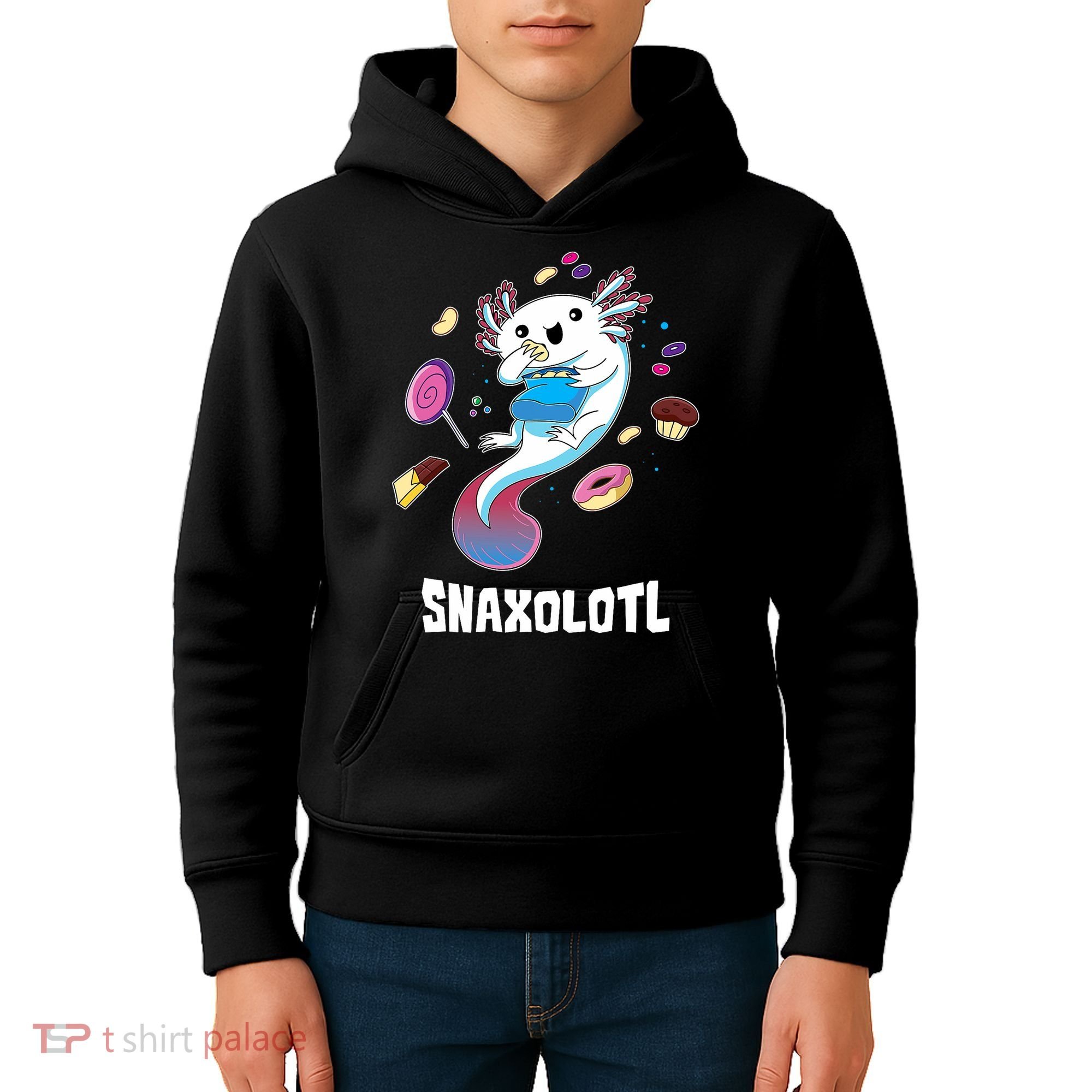 Snaxolotl Kawaii Axolotl Eats Candy Snacks Amphibian Kids Hoodie