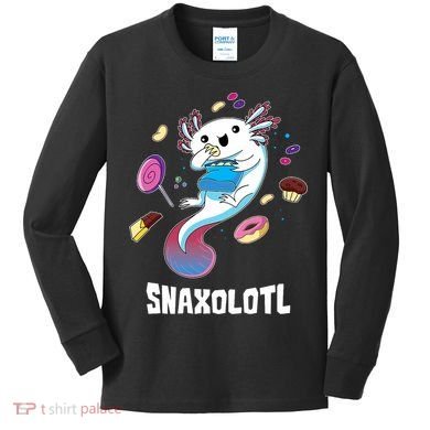 Snaxolotl Kawaii Axolotl Eats Candy Snacks Amphibian Kids Long Sleeve Shirt