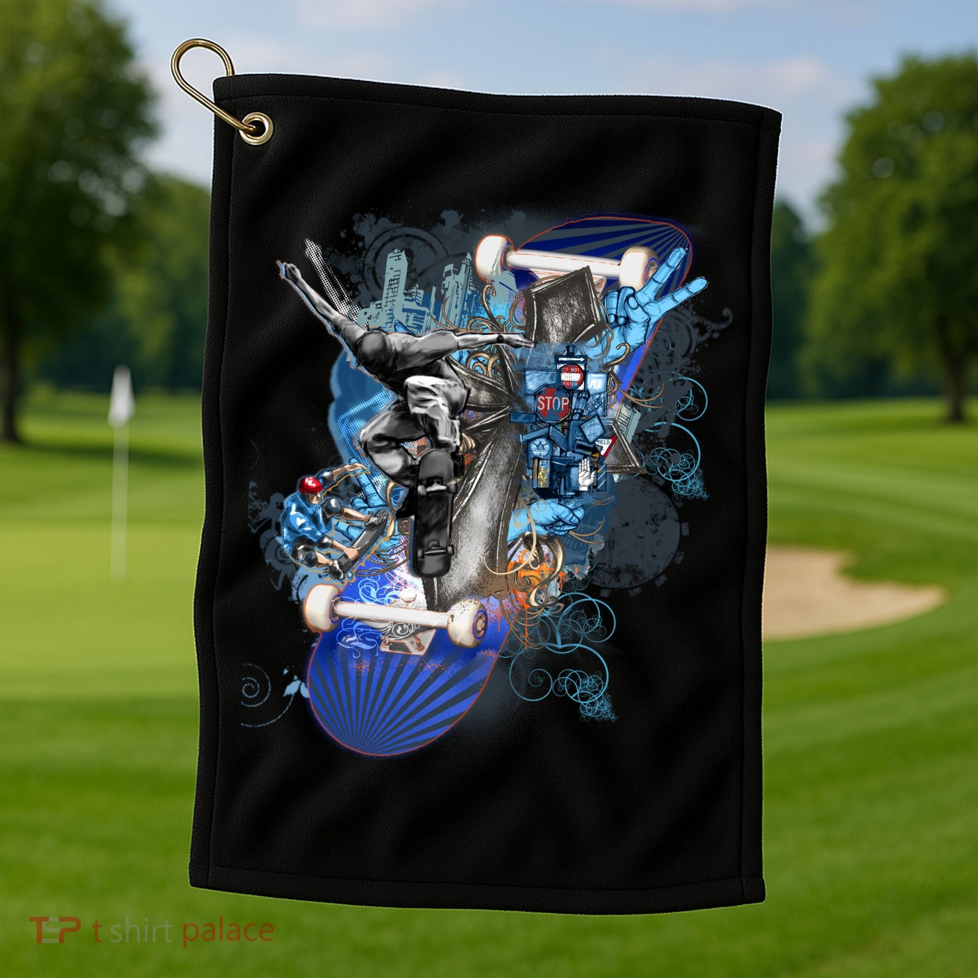 Skateboard Collage Golf Towel