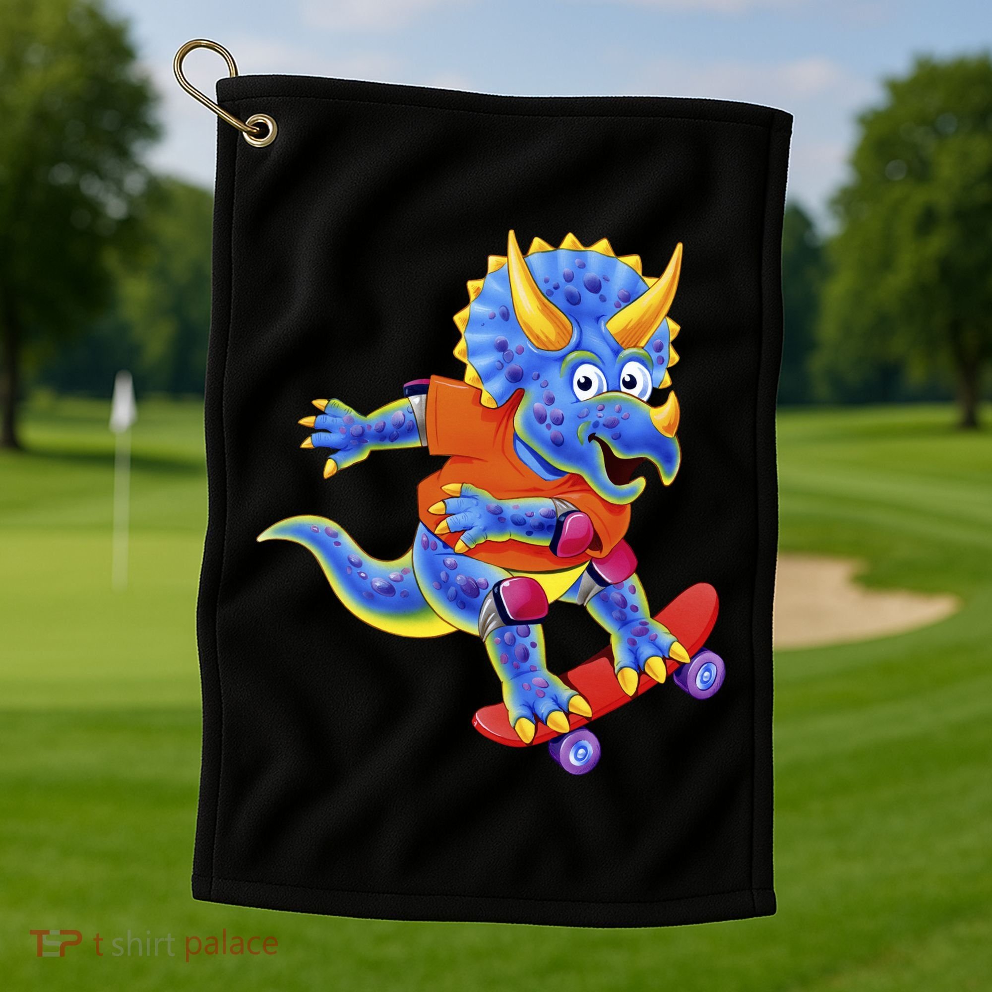 Skateboard Triceratops Golf Towel