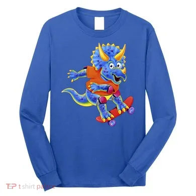 Skateboard Triceratops Long Sleeve Shirt