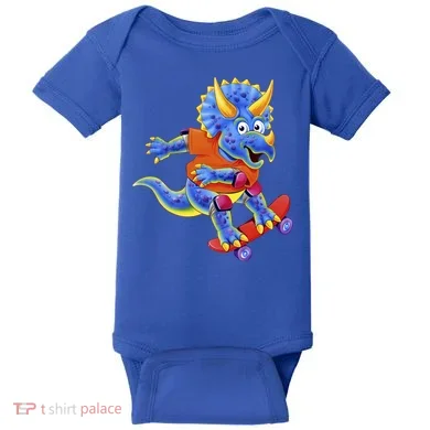 Skateboard Triceratops Baby Bodysuit