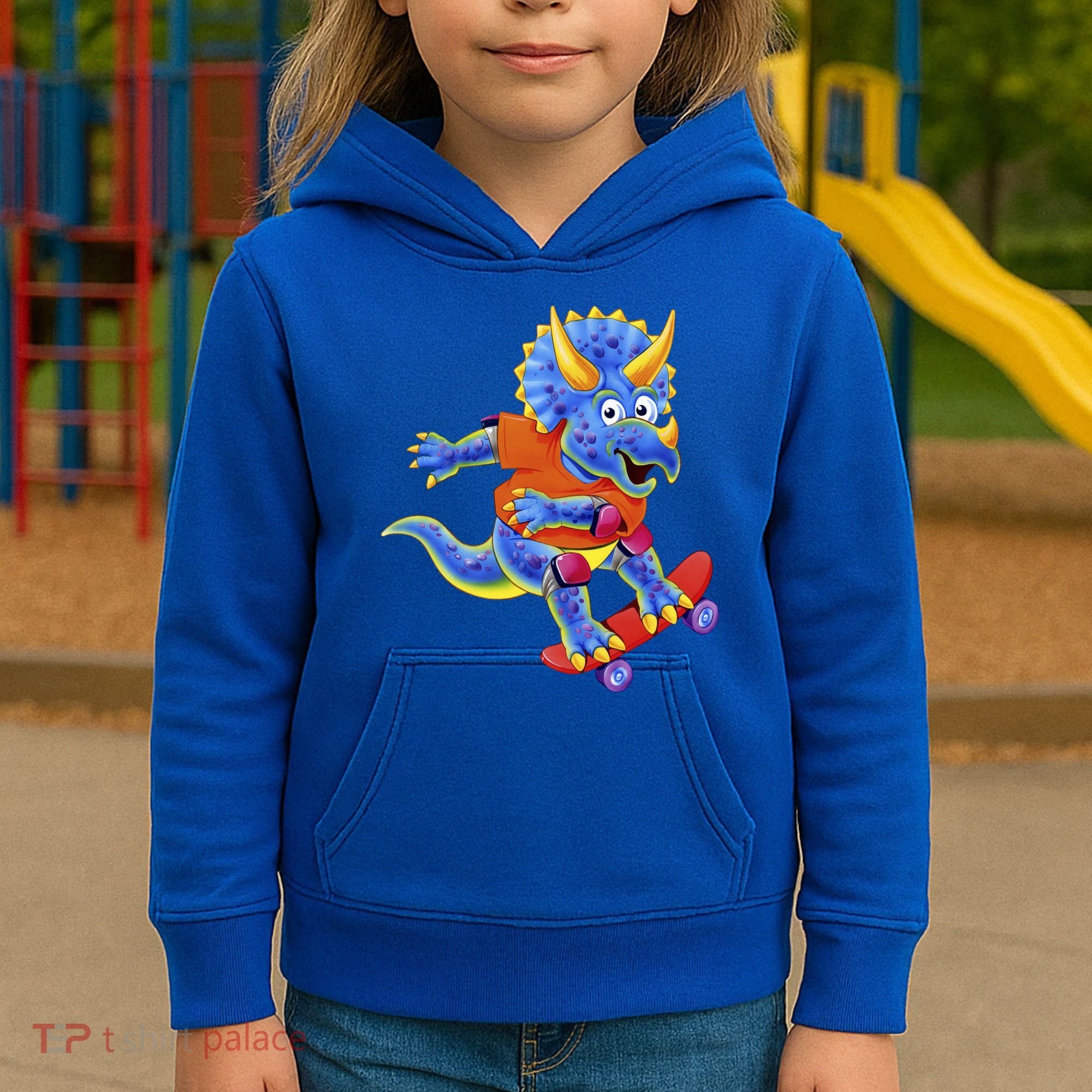 Skateboard Triceratops Kids Hoodie