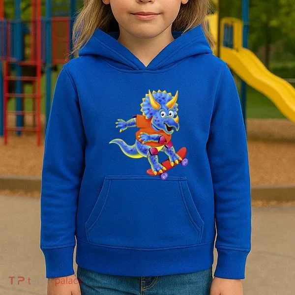 Skateboard Triceratops Kids Hoodie