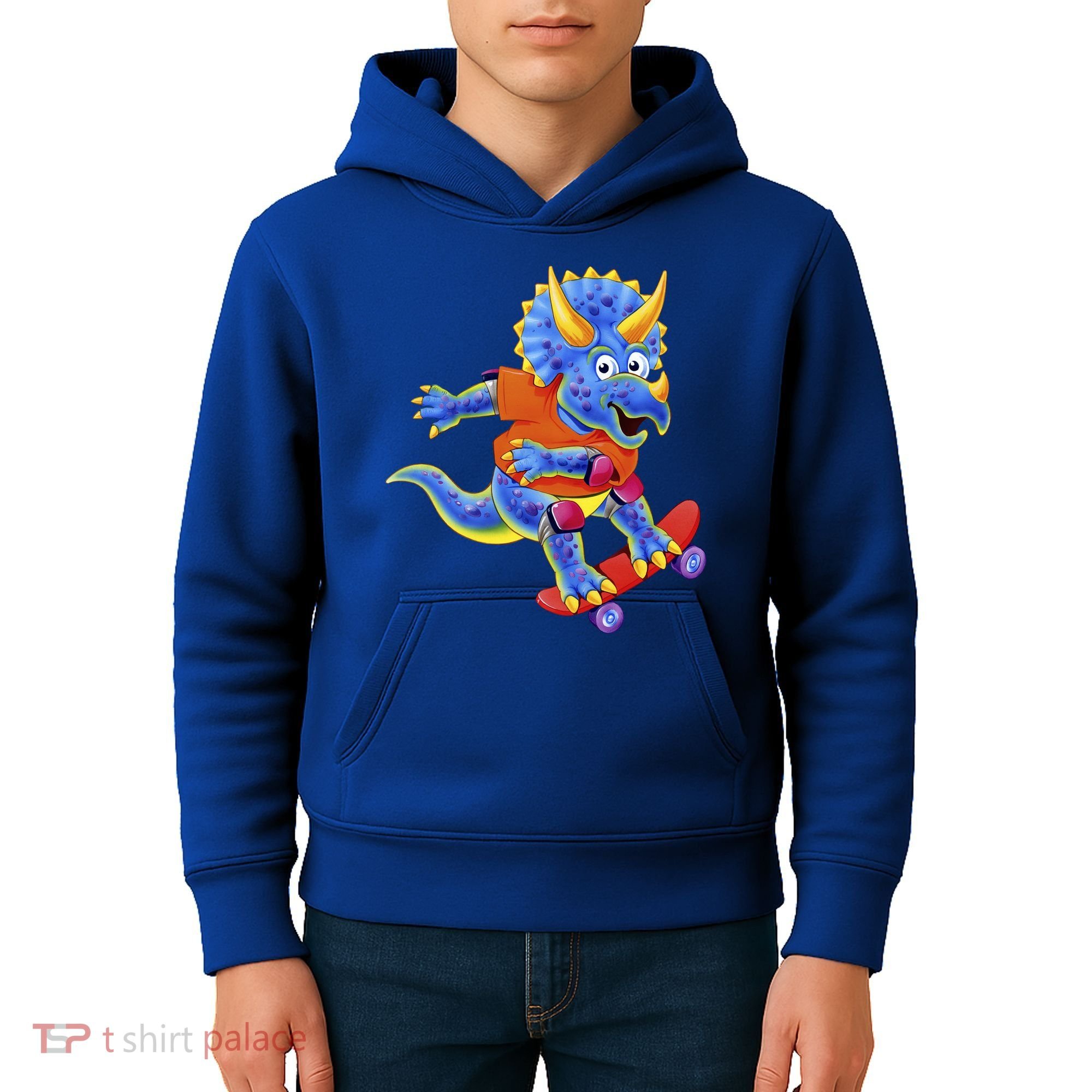 Skateboard Triceratops Kids Hoodie
