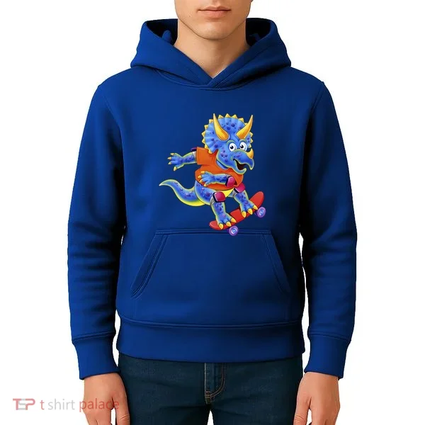 Skateboard Triceratops Kids Hoodie